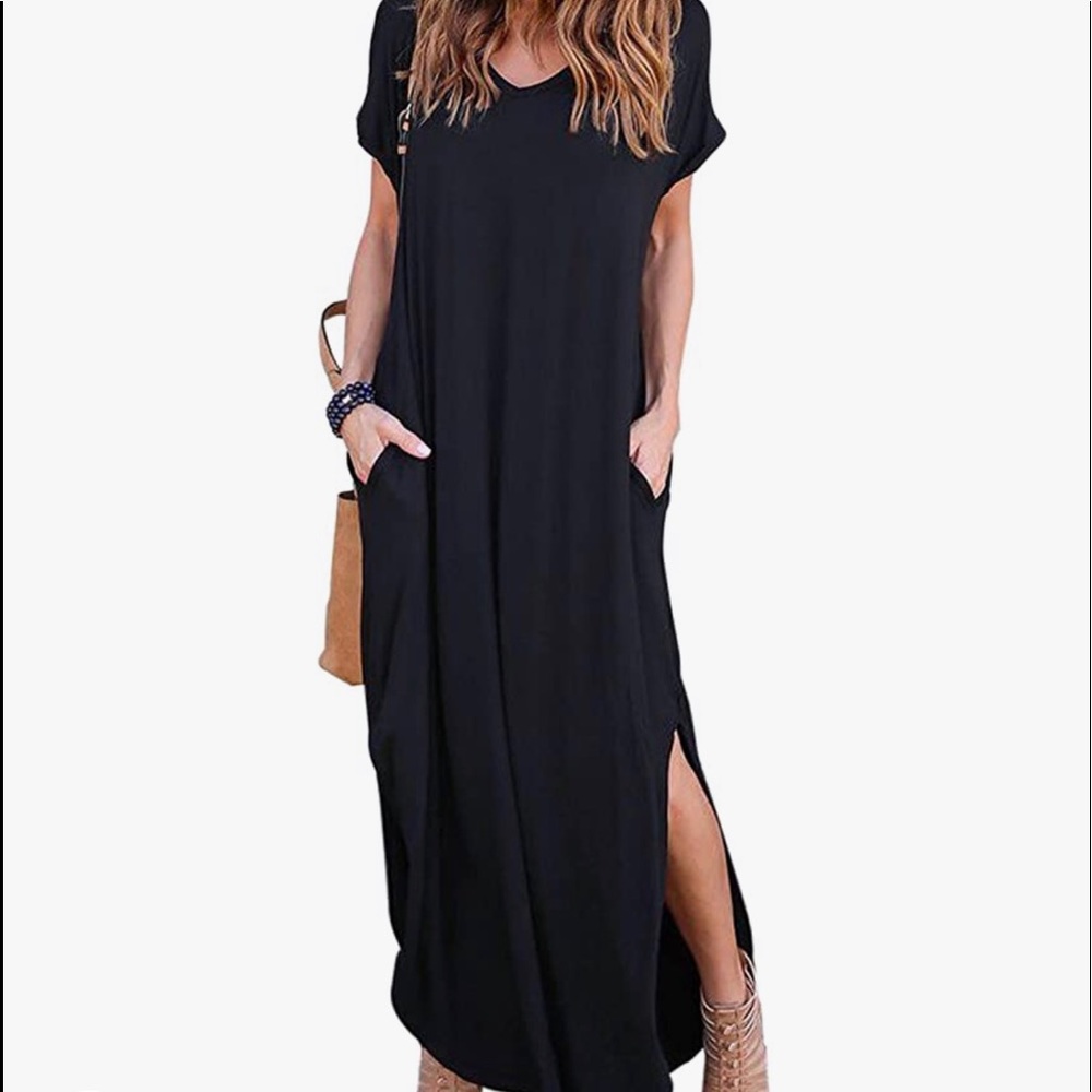 BN Zenana Oversized Short Sleeve Round Neck Black Maxi W/Pockets Various - Picture 3 of 9